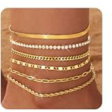 FIOROYAL 6Pcs fußkettchen für Damen,14K Gold/Silver Plated Wasserdicht Hypoallergene Verstellbares Fussketten für Frauen Set Trendy Zierliche Strand Layered Stapelbare FußSchmuck BGold