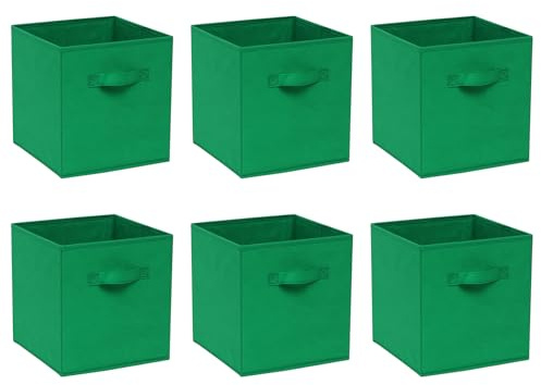 Homullel Foldable Storage Cubes Set of 6, Fabric Storage Boxes, Closet Storage Drawers Storage Organizer for Clothes (Band, Dark Green)