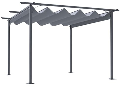 Pergola-Pavillon, 3,5 m x 3,5 m, Metall, einziehbares Vordach, für den Außenbereich, Garten, Sonnenschutz, Unterschlupf, Festzelt, Party, BBQ (grau), 3,5 m x 3,5 m, Metall, Pergola-Pavillon, Markise