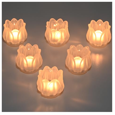 YoHyien 6er Set Glas Teelichthalter, Tulpen Teelichtgläser für Tischdeko, Teelichter Glas Klein, Votivkerzenhalter für Weihnachten, Hochzeit und Heimdekoration (Satiniert)