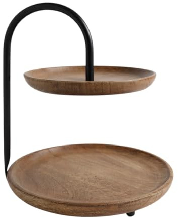 MACOSA VM060318 Etagere Holz Metall Braun 25 cm Mangoholz Dekoetagere Rustikal Servierständer Holzetagere Tischdekoration Aufbewahrung Dekoschale