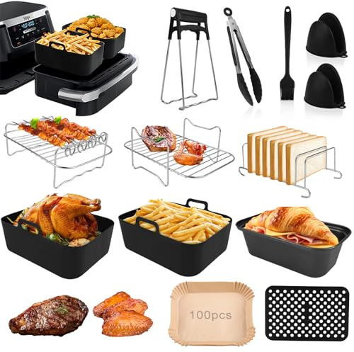 PUTINEI 13 Pezzi Accessori Friggitrice ad Aria,Ninja Dual Zone Contenitori per Friggitrice ad Aria,Teglia per Friggitrice ad Aria,AF300EU AF400EU AF451EU AF500EU 7.6L-10.4L,Riutilizzabile