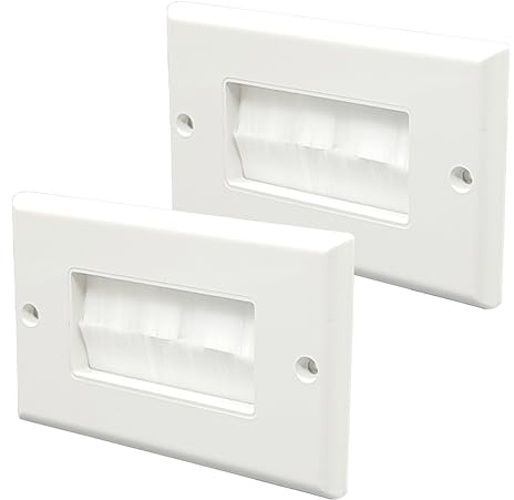 2 Pcs Cable Brush Plate, Xiciki White Brush Wall Plate, Double Gang Faceplate Brush Plates, Tidy Mount Face Plate Wall for Wires and Cable Access, 11.2 x 7 CM