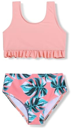 Arshiner Ensemble Bikini pour Filles Bustier Volants Culotte Bikini Tankini Enfants Maillots Bain Deux Pièces Imprimé Floral D'été Plage Surf Maillots Bain 5-14 Ans