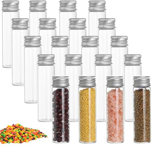 AIOUHMYM 20 Stück 20ml Kleine Glasflaschen zum Befüllen, Kleines Reagenzglas mit Schraubverschluss 20ml, Transparent Reagenzgläser mit Schraubverschluss, Glasröhrchen mit Deckel für Blumen Gewürze
