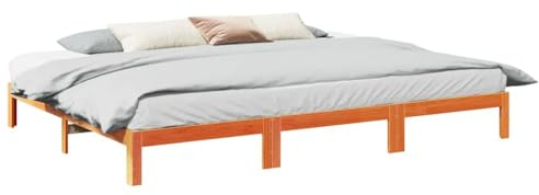 Tonture Familienbett Wachsbraun 270x200 cm aus massivem Kiefernholz, Robustes Bettgestell ohne Matratze, mit Lattenrost, für erholsamen Schlaf, Schlafzimmer Möbel