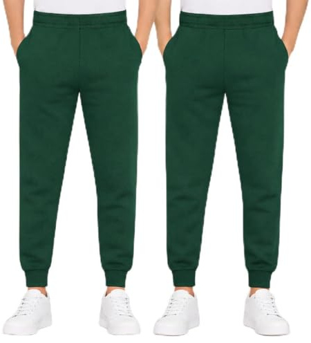 NIYS Kids Boys & Girls Fleece Cuffed Hem Tracksuit Jogging Bottoms, Soft School Uniform Drawstring Sweatpants, Elastic Waist Activewear Trousers