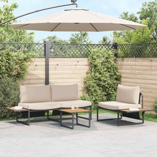 THOYTOUI Couchtisch mit klarer quadratischer Form, modernes Design pulverbeschichteter Stahl Schwarz und Braun Finish, für Terrasse und Garten, 55 x 55 x 35 cm