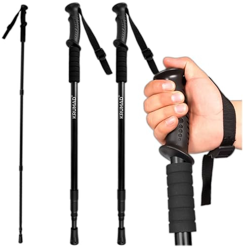 KRUMAD Nordic Walking Stöcke Verstellbar 64-134 cm, Leichte Wanderstöcke aus Aluminium für Damen & Herren, Trekkingstöcke Teleskopisch mit Gummipuffer, Walking Stöcke für Outdoor