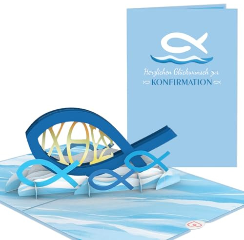 papercrush Pop-Up Karte Christlicher Fisch, 3D Glückwunschkarte | Geldgeschenk zur Konfirmation für Mädchen & Jungen, Konfirmationskarte für Patenkind, Nichte, Neffen & Enkelkind (Sie & Ihn)