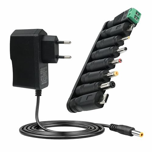 Cargador Universal 6V 1A Adaptador de Corriente, 100-240V 5,5 mm x 2,1 mm AC-DC con 8 Conectores Intercambiables, Transformador 6V Ideal para Tira LED, Cámara CCTV, Router y Juguetes Eléctricos