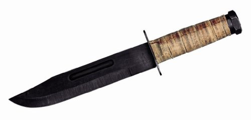 Herbertz Bowiemesser, Klinge 18 cm, brüniert, Ledergriff, Scheide mit Abziehstein, outdoormesser,101018 Messer, Edelstahl, Grau, Medium