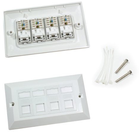 3x Quad CAT6 Data Wall Outlet Face Plate - 4 Port RJ45 Ethernet Network Data Socket - Loops