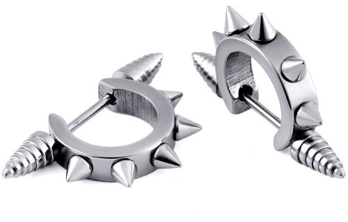 JewelryWe Punk Biker Rivet Earrings Stainless Steel Spike Taper Cool Stud Earrings for Men Women,Hypoallergenic