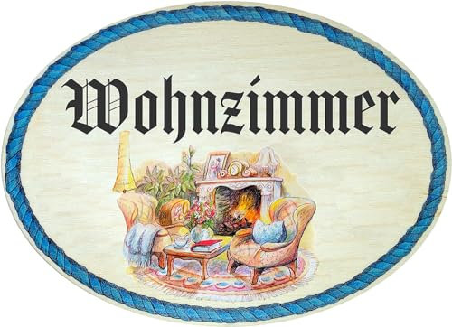 Kaltner Präsente Geschenkidee - Holz Geschenkartikel Deko Türschild im Antik Design Dekoartikel Motiv Wohnzimmer (Ø 18 cm)