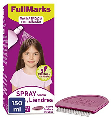 Full Marks Spray Antipiojos para Niños con Lendrera Metálica, Sin Pesticidas, Inoloro e Incoloro - Spray 150 ml