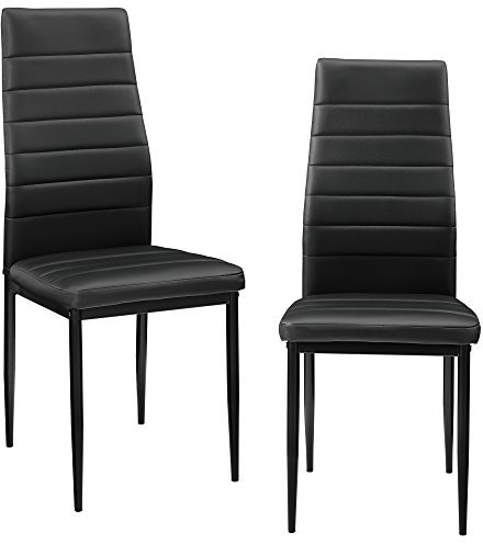 [en.casa] 2 x sillas de Comedor (Negras) 96cm x 43cm x 52cm tapizadas de Cuero sintético Comedor/salón/Cocina - Set