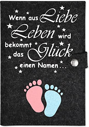 Goldi-Design mutterpass schutzhülle Wenn aus Liebe mit extra Fächern und Verschluss aus 100% Wollfilz - anthrazit meliert