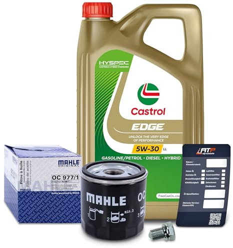 1x Ölwechsel Set - MAHLE ÖLFILTER + 5 L CASTROL EDGE TITANIUM FST 5W-30 LL