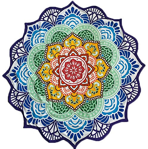 Raum der Stille Mandala Picknick oder Stranddecken, 100% Baumwolle, 150cm Durchmesser, Verschiedene Varianten (Mandala Sieben Chakren)