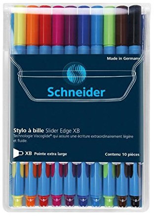 SCHNEIDER Slider Edge XB Stylo a bille - Noir, bleu, orange, rose, violet, bleu clair, vert clair, rouge, brun et jaune - Lot de 10