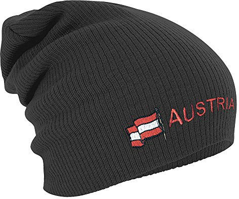 Fan-O-Menal Textilien Longbeanie Slouch-Beanie Mütze Österreich Austria mit Fahne 54580 Farbe grau