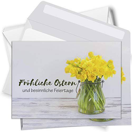 Einladungskarten Manufaktur Hamburg 10 Postkarten zu Ostern mit Umschlägen im Set - Osterkarten modern Ostern Strauß Gruß Osterpostkarten