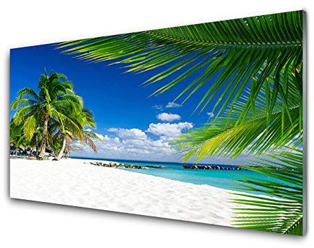 Tulup Glass Splashback for Kitchen - 39.4 in x 19.7 in / 100x50 cm - Cooker Wall Protection Tempered Glass - Beach Palm Trees Landscape