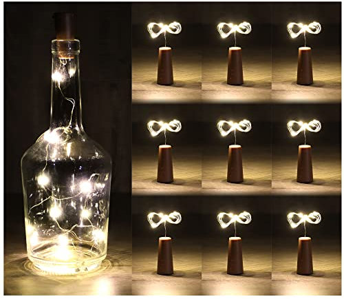 com-four® 9x LED-Flaschen-Licht - Korken-Lichterkette für innen, für leere Wein- und Sektflaschen - Mini-LED-Lichter mit Batteriebetrieb - Stimmungslicht in warm-weiß - Flaschenlichter (09 Stück)