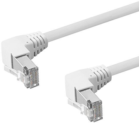 BestPlug 0,25m DSL Internet Netzwerk Kabel, RJ45-Stecker 90° abgewinkelt auf RJ45-Stecker 90° abgewinkelt, CAT.5e, F-UTP, Weiß