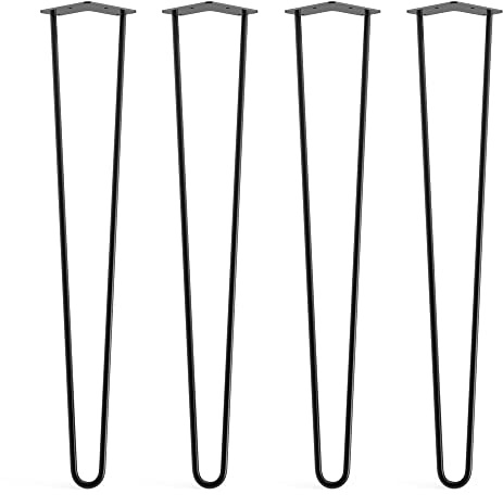 4 x Hairpin Legs from DT IRONCRAFT - 71cm 2 Rod / 10mm, Black - Light Desk, Table Legs with Floor Protector Feet & Screws