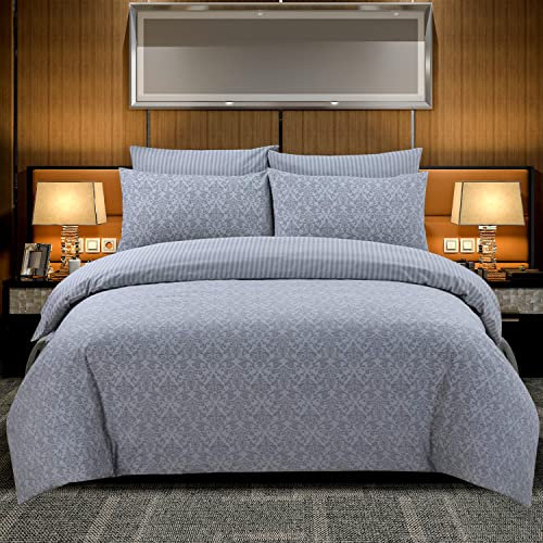 Indus Textiles 100% Pure Cotton Reversible Patterned Duvet Cover Sets Balia Silver, Super King