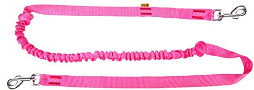 Dingo Canicross Leine mit Stoßdämpfer, 2 Karabinerhaken, leicht, Zugabsorption, anbringbare Leine zum Laufen, Sport, Joggen, Training, Polyamid, handgefertigt, Rosa 14697-2