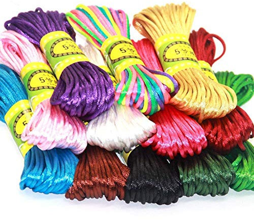 aoory 12 Bundles 2.5mm Satin/Rattail Cordon en Soie pour Bracelet en Collier Bracelet en Perles pour Accessoires pour Bijoux, 10 mètres chacun