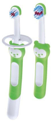 Mam Learn To Brush Zahnbürsten-Set mit langem Griff, 5 Monate, Grün