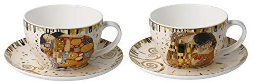 2er Set Gustav Klimt Tassen mit Untertasse Der Kuss + Die Erfüllung Goebel