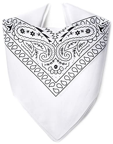 Karl Loven Bandana Weiß 100% Baumwolle Premium-Qualität für Damen Herren Halstuch Kopftuch original Paisley Muster Headwear Haar Schal Ansatz Handgelenk Kopf Biker