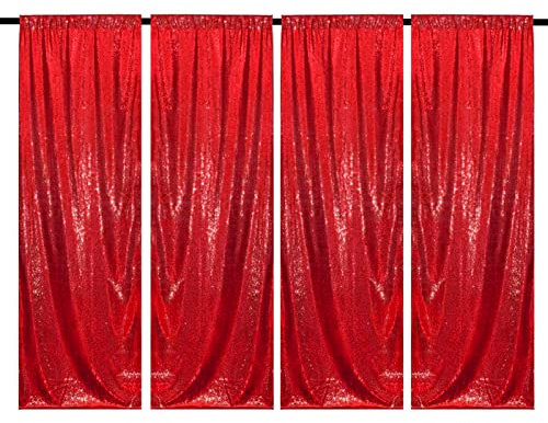 WISPET Red Sequin Backdrop Curtains 4 Panels 2FTx8FT Glitter Red Drapes Photo Backdrop Party Wedding Baby Shower Curtain Sparkle Photography Background
