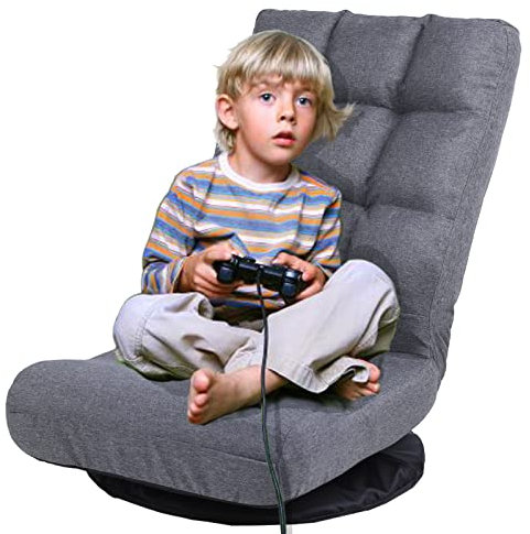 Urnodel Swivel Floor Chair for Teens，Multipurpose Gaming Chair Rocker for TV, Reading, Playing Video Games Lumbar Support, Adjustable Foldable Backrest 8858Z (Grey)