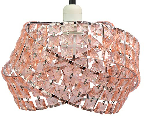Half & Half Shiny Ceiling Lamp Shade Modern Polished Chrome and Acrylic Transparent Beads Interwoven Ring Shade Accessories Plastic/Metal Frame Cromi (Pink)
