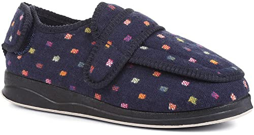 Pavers Ladies Slippers in Navy Comfort Focused for Sensitive Feet Dual Multi Fitting with Touch Fasten Strap Cushioned Lining - Size UK 7/EU 40