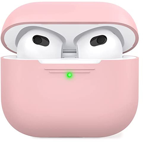 AHASTYLE Case per Airpods 3 Case Cover, Custodia Protettiva in Silicone [LED Anteriore Visibile][Supporto Ricarica Wireless] Compatìbile con Apple Airpods 3 2021 (Rosa, Senza Moschettone)