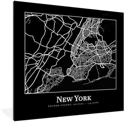 MuchoWow Poster Bilder Wanddeko Deko Wohnzimmer 40x40 cm Karte - New York - Stadtplan - Karte der Stadt