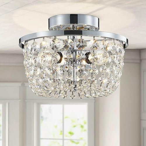 WUZUPS araña de cristal semi-empotrado lámpara de techo moderna accesorio de iluminación para dormitorio pasillo bar cocina baño, h 19.3cm w 25cm, cromo, base g9