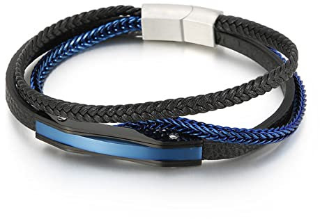 Skcess Armbänder für Herren Blau, Herren Armband Edelstahl Mehrschichtig Armbänder für Herren 21cmx6mm Schmuck Herren Geschenke für Männer