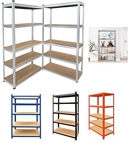 5-Tier Shelving Unit, Heavy Duty Metal Storage Shelf, Free Standing Kitchen Rack Units for Greenhouse, Home, Office, Kitchen, 175kg Capacity Per Shelf, Warehouse Garage Shed Utility Home Storage Rack