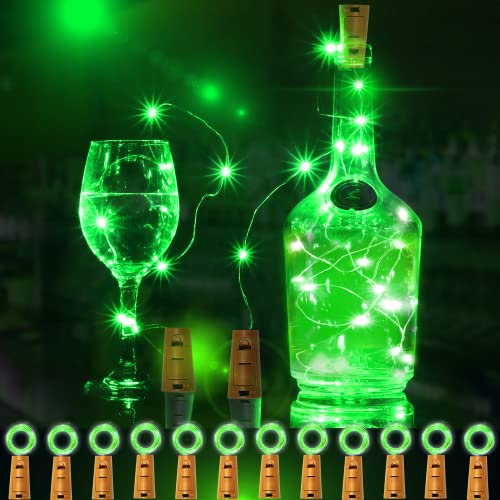 12 Packs 20 LED Wine Bottle Lights with Cork - Silver Wire Fairy String Lights Battery Operated Cork Lights for Wine Liquor Bottle,Bedroom,Christmas,Birthday Party Decor(Green)