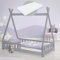 ML-Design Kinderbett Tipi 80x160 cm Hellgrau mit Matratze, Rausfallschutz & Lattenrost, aus Kiefernholz, Indianer Bett für Mädchen & Jungen, Hausbett mit Zaun, Bodenbett Jugendbett Spielbett Holzbett
