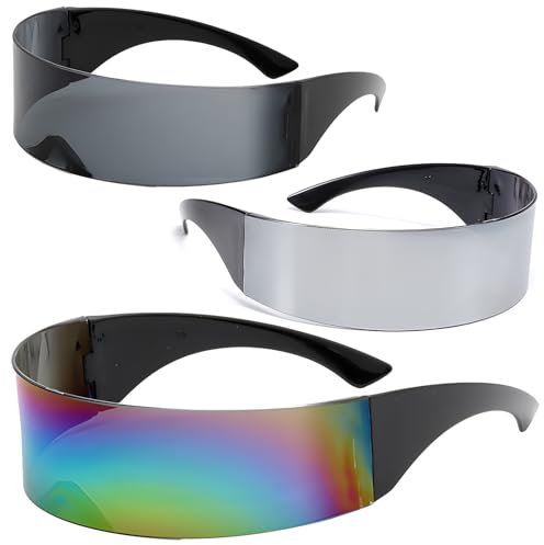 HPiano Lunettes de soleil futuristes, 3 pcs Silver Lunettes futuristes Silver Fast Rave Glasses, Fun Glasses Space Glasses Alien Glasses Set for Role Playing Halloween Glasses Set,Party