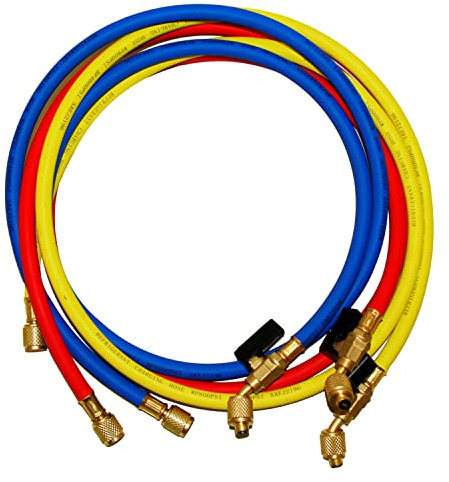 Gasfrigo - Set di 3 tubi di carica attacchi 1/4 SAE su entrambi i lati, con valvola a sfera e depressore